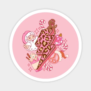 Retro Pink Christmas Santa Light Bolt Disco Ball Magnet